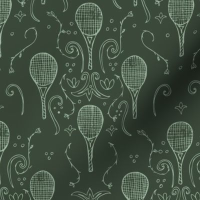 Tennis racket art nouveau damask floral vintage green