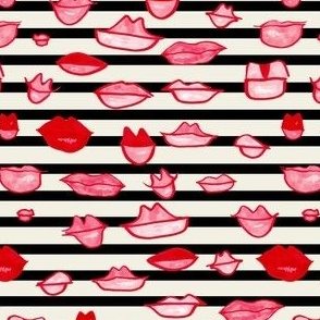 Black Striped Valentine's Red and Pink Lips 