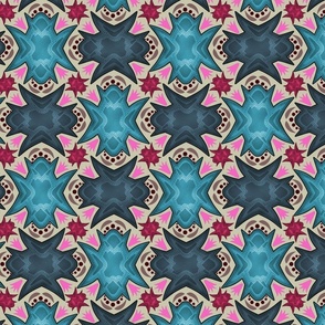 Victorian Pointy Geometric - Retro PInk and Blue Palette