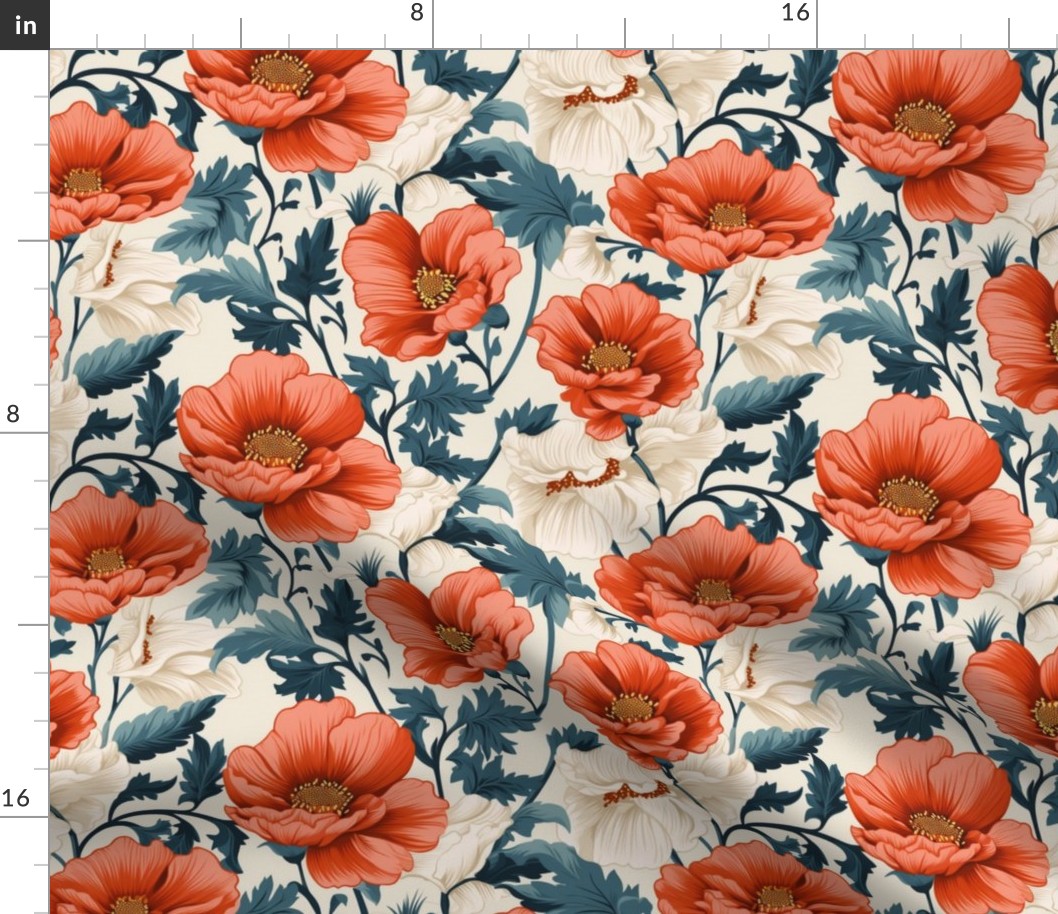 Peachy Pink and Eggshell White Vintage Floral