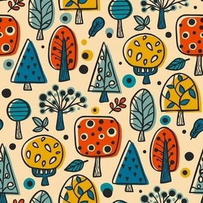 (M) Colorful Forest Trees Geometric / Nostalgic Blue Version / Medium Scale