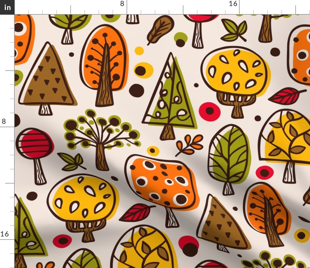 (L) Colorful Forest Trees Geometric / Neutral Warm Version / Large Scale or Wallpaper