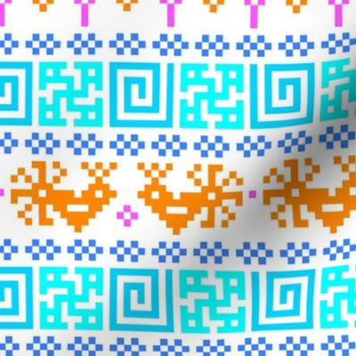 Abundance Force - Spiritual Strength - Bird - Sprouts - Slavic Pagan Symbol - Folk Ornament Pattern- Colorful Pink Blue Orange on White - Middle