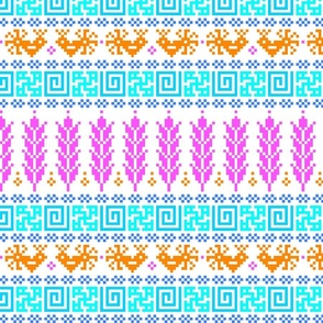 Abundance Force - Spiritual Strength - Bird - Sprouts - Slavic Pagan Symbol - Folk Ornament Pattern- Colorful Pink Blue Orange on White - Middle