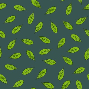 large and small leaves on olive green (medium)