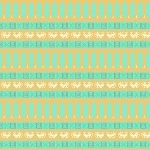 Abundance Force - Spiritual Strength - Bird - Sprouts - Slavic Pagan Symbol - Folk Ornament Pattern- Cyan Blue on Golden Light Brown Pastel - Small