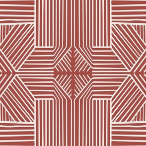 Geometric Thin Lines Stripes - Non-directional Mudcloth -Jumbo - Red Slate and light beige