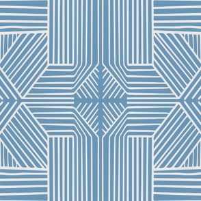 Geometric Thin Lines Stripes - Non-directional Mudcloth -Jumbo - Light Beige on Blue Slate