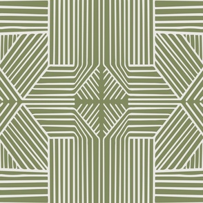 Geometric Thin Lines Stripes - Non-directional Mudcloth -Jumbo - Light Beige on Green Slate