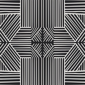 Geometric Thin Lines Stripes - Non-directional Mudcloth -Jumbo - Light beige on black