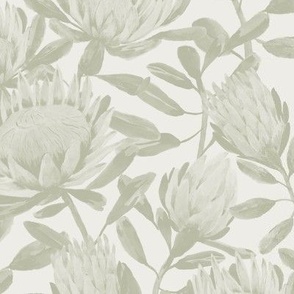 Small Watercolor King Protea in Monochrome Dulux White Cabbage Green with Casper White Quarter Background