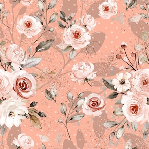 Peach fuzz pantone2024 roses glitter pattern_Large scale