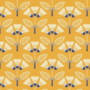 (M) Vintage Badminton ball flowers retro sports collection yellow