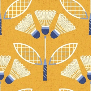 (L) Vintage Badminton ball flowers retro sports collection yellow