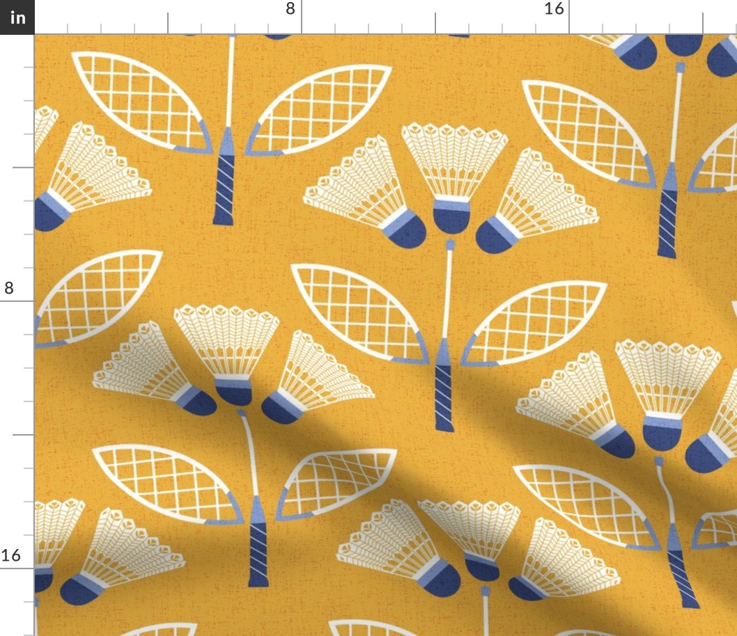 (L) Vintage Badminton ball flowers retro sports collection yellow