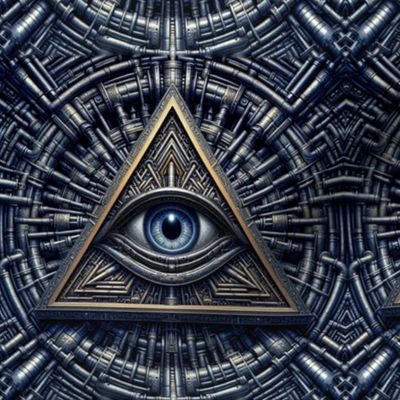 2 biomechanical aliens monsters body horror sci-fi science fiction futuristic all seeing eyes providence Illuminati Freemasons triangle cybernetics tubes cables wires spiritual occult rituals symbolism symbols alchemy machines Halloween scary horrifying m
