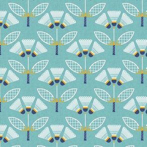 (M) Vintage Badminton ball flowers retro sports collection light blue