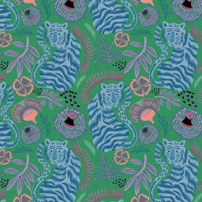 Painterly Tigers - blue lighter green