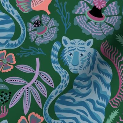 Painterly Tigers-blue green