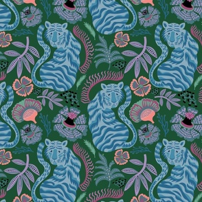 Painterly Tigers-blue green