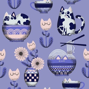 cats and bowls - big scale - lilac