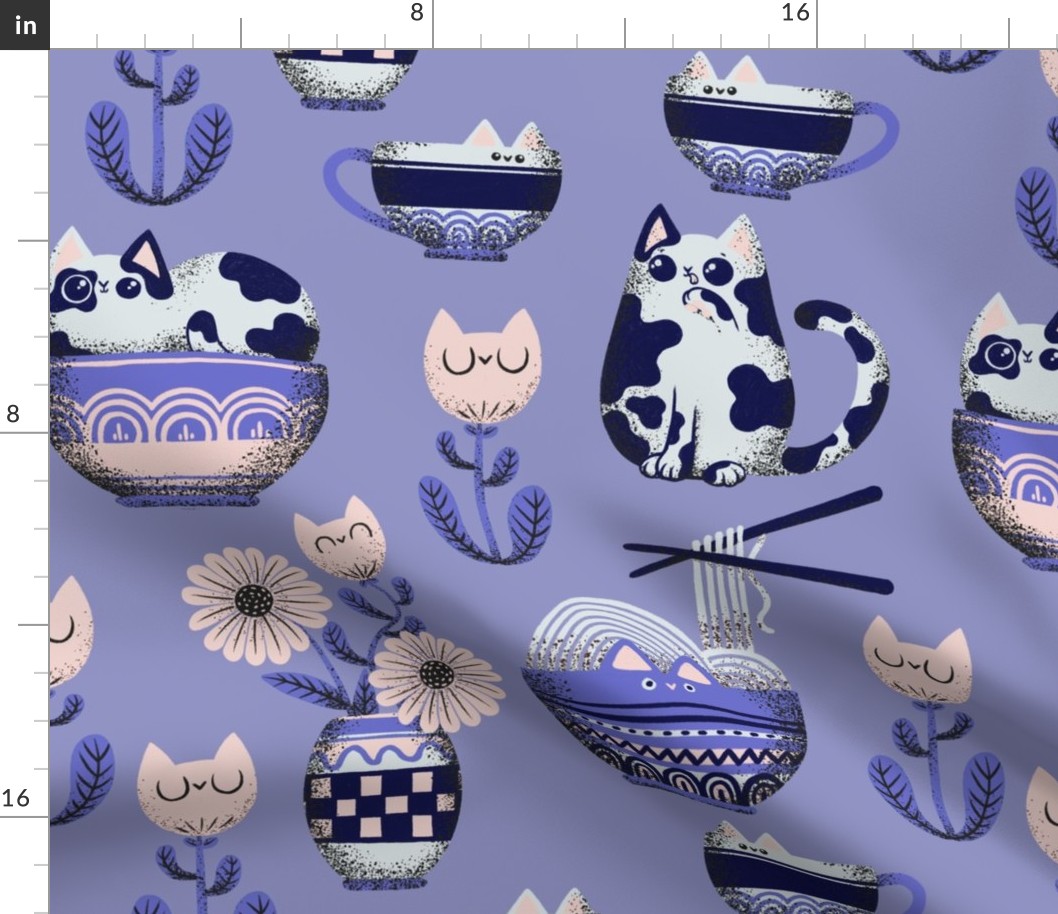 cats and bowls - big scale - lilac