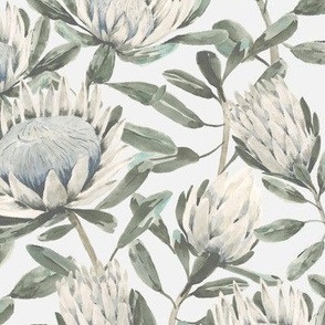 Small Hand painted Watercolor White King Protea with Dulux Lexicon Cool White Background