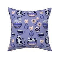 cats and bowls - mid scale - lilac