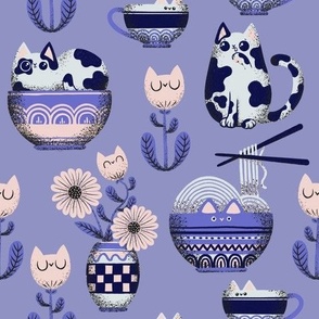 cats and bowls - mid scale - lilac