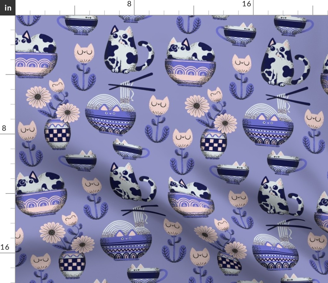 cats and bowls - mid scale - lilac