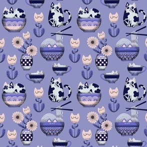 cats and bowls - mini scale - lilac
