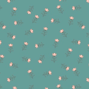 Sweet Tumbling Florals, Teal Background