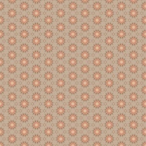Vintage flowers in soft coral on a grey green background - geometric boho chic - neutral quilt blender