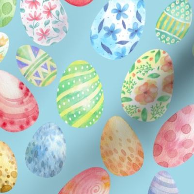 Easter Watercolor Eggs on blue