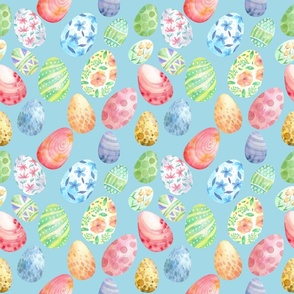 Easter Watercolor Eggs on blue