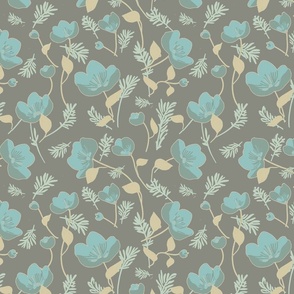 Buttercup floral pattern brown gray