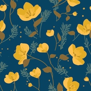Buttercup floral pattern blue yellow