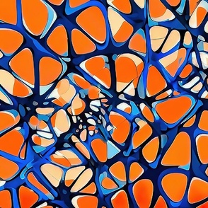 blue background with peach geometrics shapes