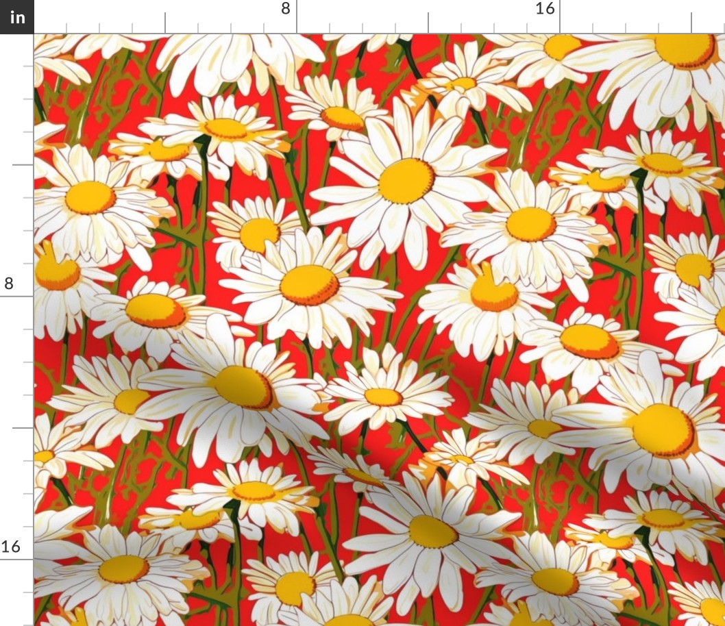 pop art daisies in red white and yellow