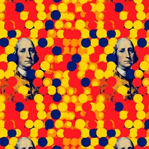 red orange and yellow blue Portrait of president george washington in a ball pit