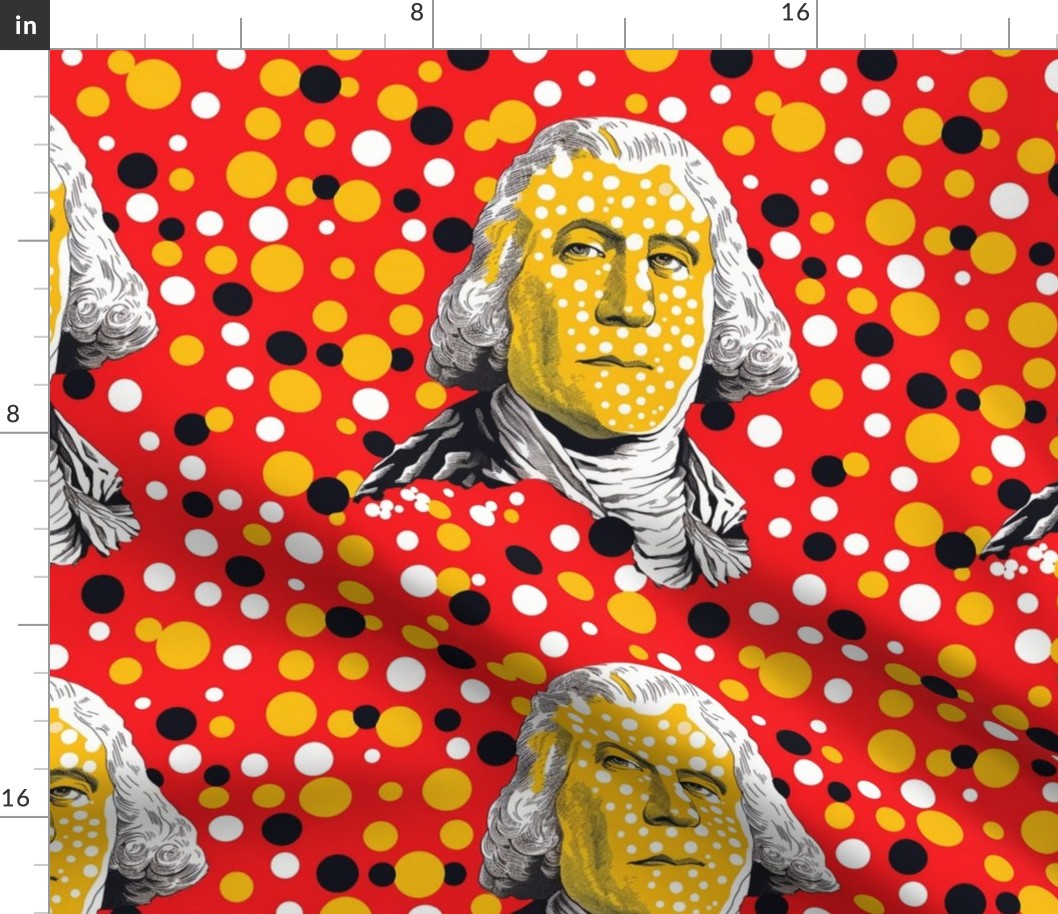 president george washington in polka dots of white orange red and black