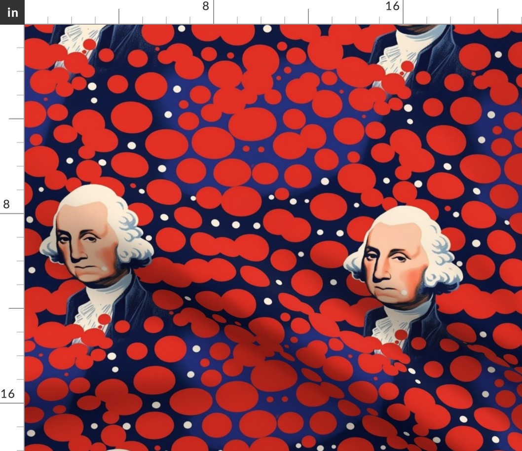 portrait of president george washington in red and blue polka dots