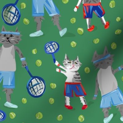 Cat Tennis Match - Ollie and Rocket Play Tennis - Court Sports- Medium Scale