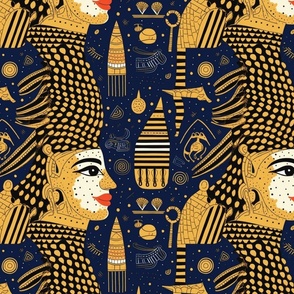 egyptian pharaoh king in gold and navy black