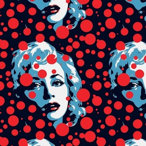 pop art polka dot cherry queen in blue red and black
