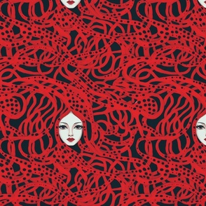 gothic goddess medusa in horror red and black snake tentacle medley