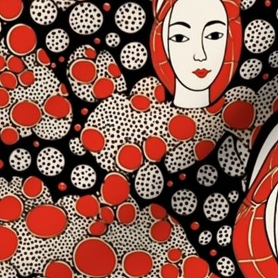 Polka dot geometric pop art medieval queen in red and black