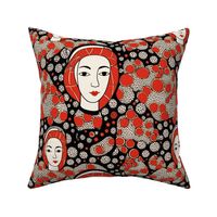 Polka dot geometric pop art medieval queen in red and black