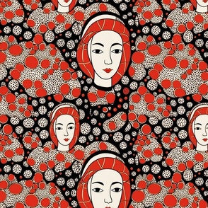 Polka dot geometric pop art medieval queen in red and black