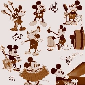 Mickey musicien en sepia  sur fond rose
